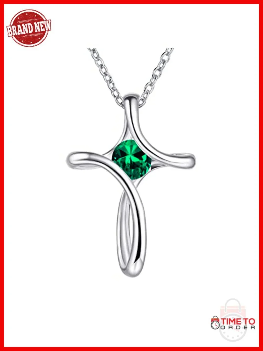 925 Sterling Silver Cross Birthstone Necklace with Diamond CZ Pendant